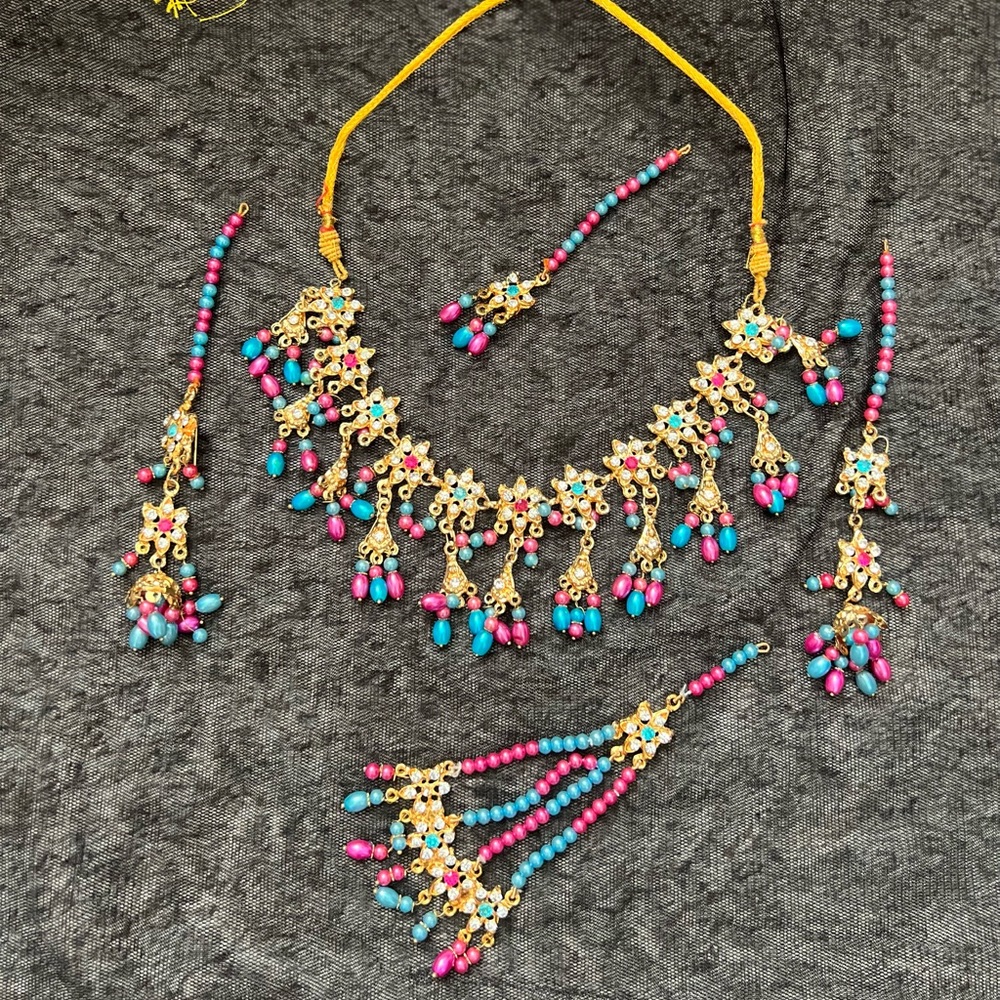 Indian Pakistani jhumka tikka earrings necklace set